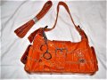 НОВА Дамска чанта Оранж с лак релеф за през рамо - Внос, снимка 1