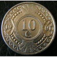 10 цента 1991, Холандски Антили, снимка 1 - Нумизматика и бонистика - 21345012
