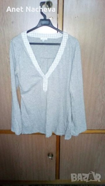 Дамска светло сива спорт.блуза с дълъг ръкав ,с камъчета по остро деколте, снимка 1