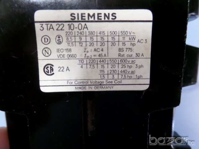 Контактор Siemens 22 A, 220 V, снимка 5 - Ключове, контакти, щепсели - 8131222