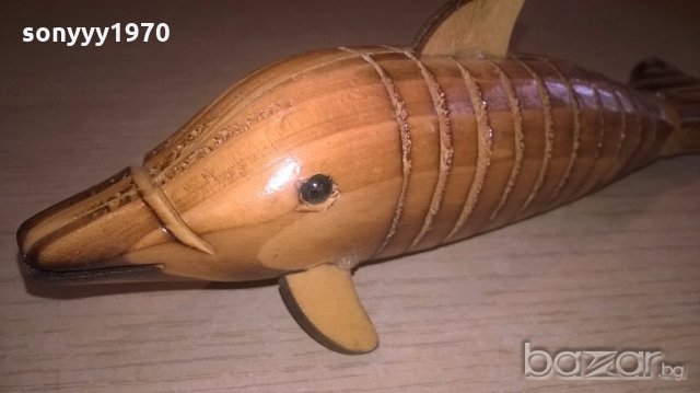 делфин-дървен и лакиран-20х7х7см, снимка 6 - Антикварни и старинни предмети - 18462906