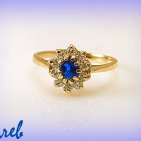 златен пръстен корона със син шпинел 2.31 грама/размер №52, снимка 2 - Пръстени - 20665081