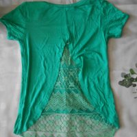 Зелена блуза с дантелен гръб , снимка 14 - Тениски - 18565692