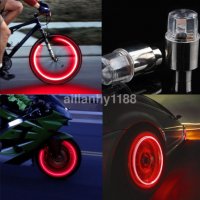 2X червени LED светлини за капачки на вентили на велосипед, кола, мотор, колело Neon, снимка 1 - Аксесоари и консумативи - 20811483