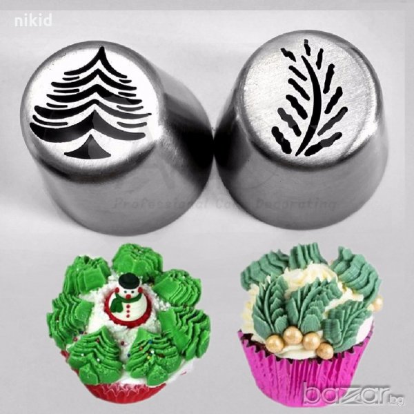 2 бр накрайника за пош Елха Бор руска дюза за украса декор торта фондан шоколад и др., снимка 1