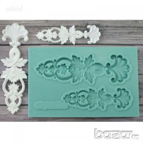 ОР68 Орнамент ретро листа с орнаменти силиконова форма молд украса декор торта фондан шоколад