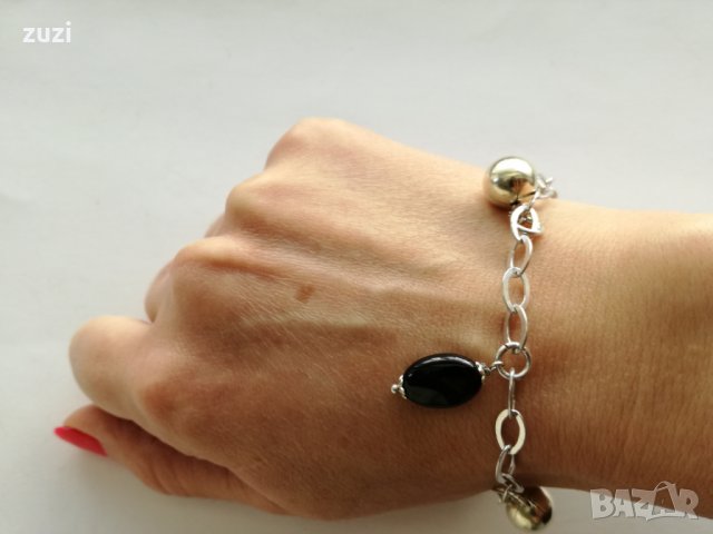  Сребърна гривна с оникс - сребро проба 925, снимка 2 - Гривни - 24520861