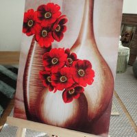 дървена картина ** Червени цветя **, снимка 1 - Декорация за дома - 24515887