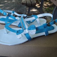 Нови кокетни синьо-бели кожени дамски сандали / летни обувки "Free Sun", естествена кожа, чехли, снимка 7 - Сандали - 18759237
