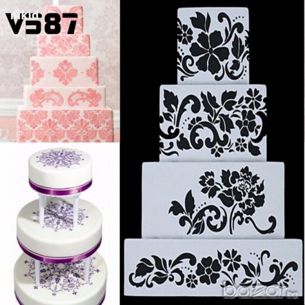 4 вида цветя многократни шаблони стенсили стенсил шаблон спрей торта украса кекс декорация , снимка 1