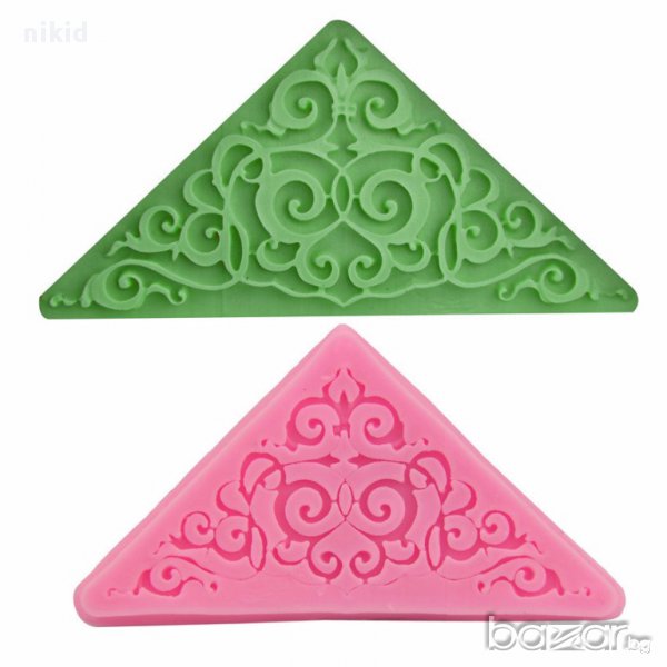 триъгълник ъгъл дантела силиконов молд форма за торта украса фондан глина, снимка 1