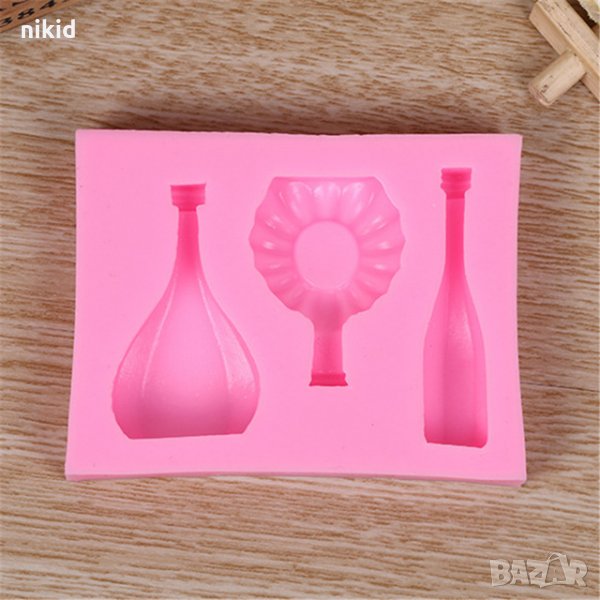 3 бутилки шишета шише силиконов молд за фондан украса торта декорация шоколад, снимка 1