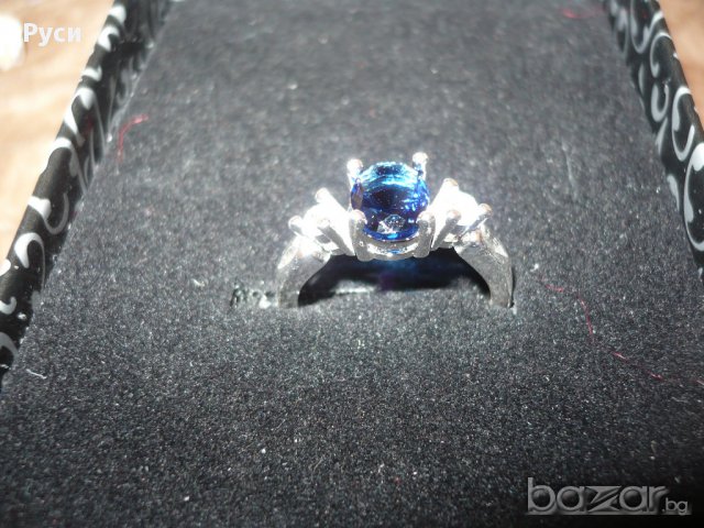 Пръстен сребърно покритие със син кристал, снимка 3 - Пръстени - 17626640