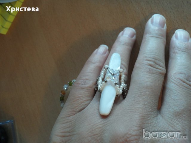 Пръстен със седеф и кристали, снимка 3 - Пръстени - 12427411