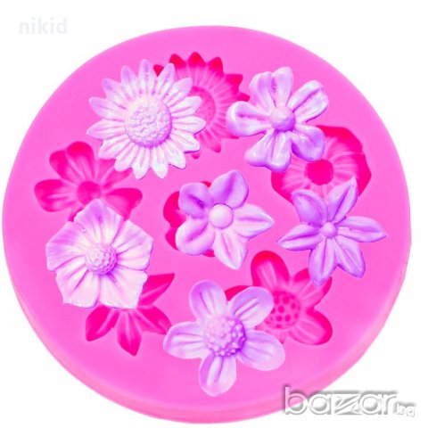 6 различни цветенца силиконов молд форма за украса торта сладки с фондан мъфини