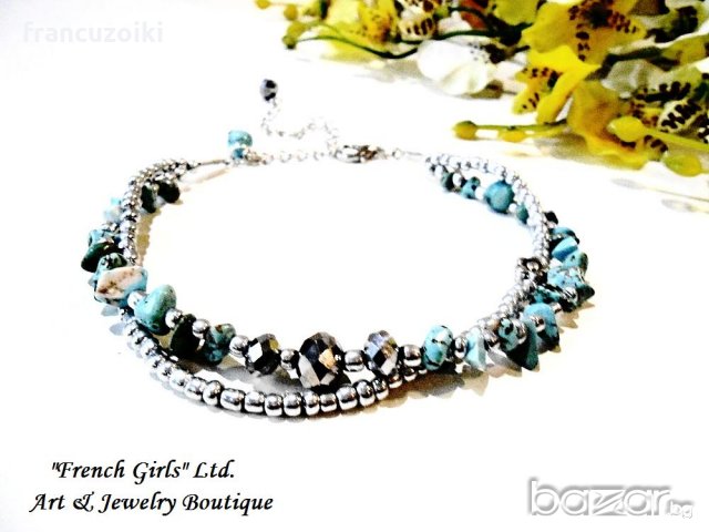 Гривна за крак от полускъпоценни камъни - тюркоаз, снимка 7 - Гривни - 19956273