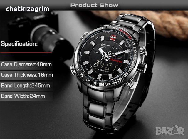 NAVIFORCE - масивен спортен, водоустойчив, електронен + числа часовник! , снимка 5 - Мъжки - 22720464