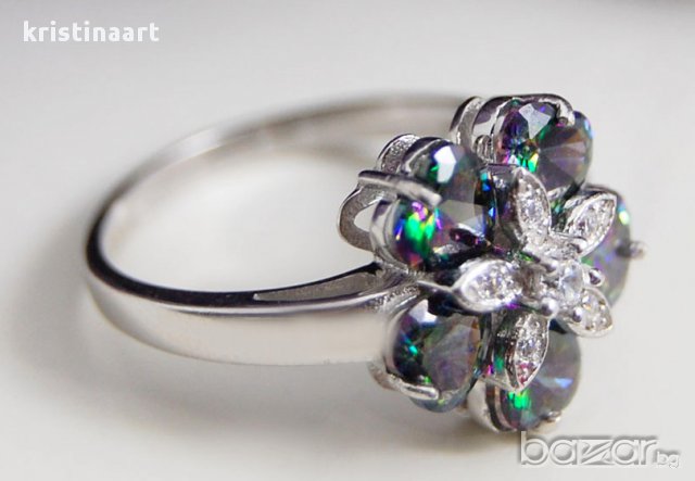 Изящен сребърен пръстен с мистичен топаз, снимка 2 - Пръстени - 8676550