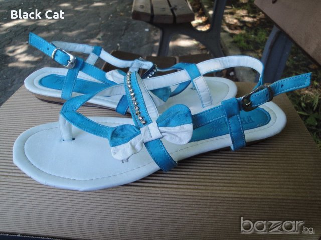 Нови кокетни синьо-бели кожени дамски сандали / летни обувки "Free Sun", естествена кожа, чехли, снимка 7 - Сандали - 18759237