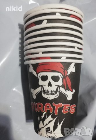 Pirates Пирати пират Пиратско парти 10 бр картонени чаши парти рожден ден, снимка 1 - Чаши - 25044955