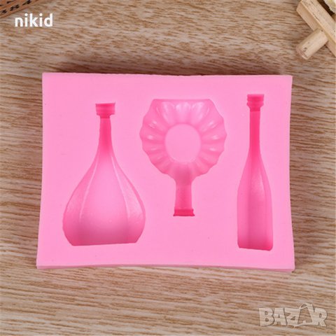 3 бутилки шишета шише силиконов молд за фондан украса торта декорация шоколад