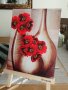 дървена картина ** Червени цветя **, снимка 1 - Декорация за дома - 24515887