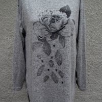 3XL Нова сива блуза с роза  , снимка 1 - Блузи с дълъг ръкав и пуловери - 23755794
