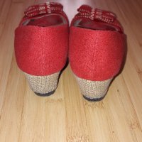 Дамски сандали от плат червени № 36, снимка 3 - Сандали - 18913498