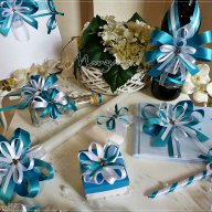 Комплект за кръщене и подаръчета в светло синьо и тюркоаз с кръстче, снимка 3 - Подаръци за кръщене - 16620017