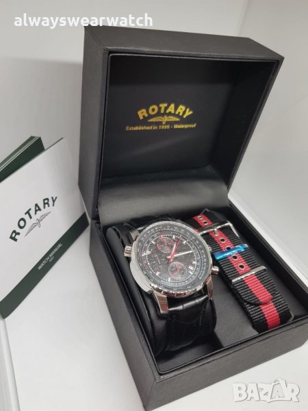 Rotary Aviator Chrono - Red / чисто нов часовник Ротари Авиатор - 2 бр. каишки / 100% оригинален, снимка 1