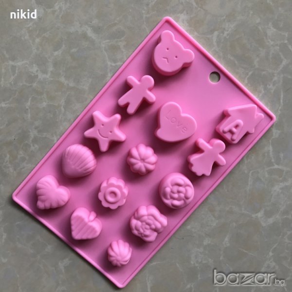 къща хора мече звезда мида цветя сърце 14 вида силиконов молд калъп форма бонбон шоколад гипс сапун, снимка 1