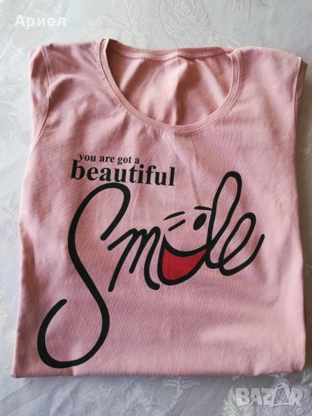 Розова тениска Smiley, снимка 1