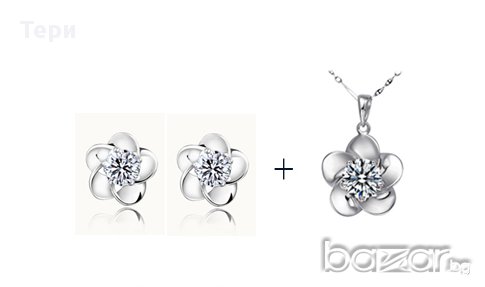 НОВ!!! Комплект висулка и обеци с покритие от бяло злато, снимка 1