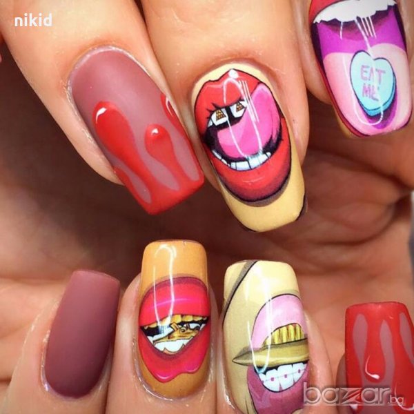 STZ-466 467 2 стилс устни кула ваденки водни стикери за нокти маникюр, снимка 1