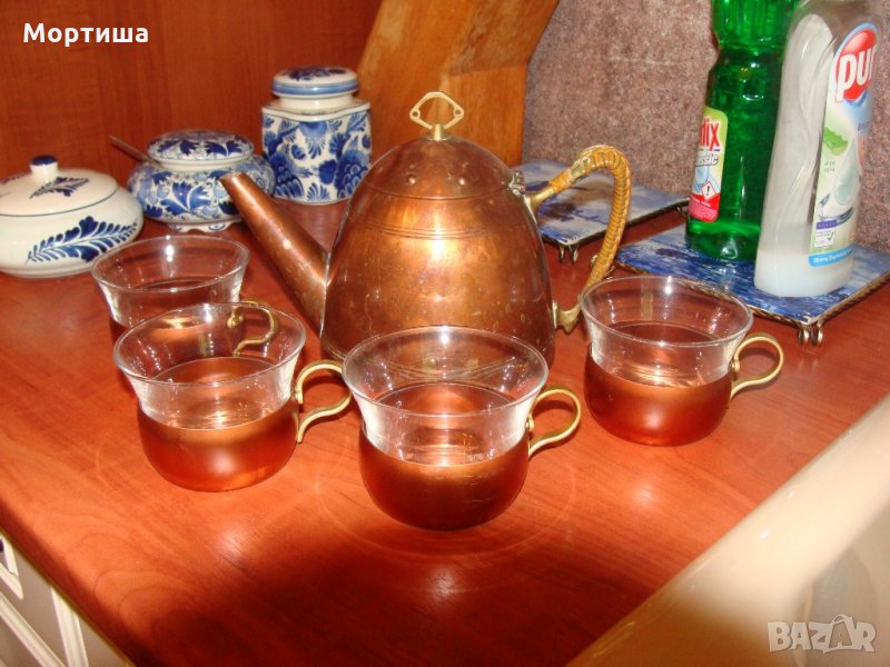  Великолепен ръчно изработен сервиз мед бронз стъкло, снимка 1