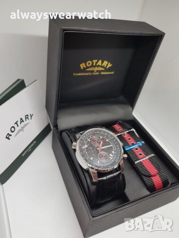 Rotary Aviator Chrono - Red / чисто нов часовник Ротари Авиатор - 2 бр. каишки / 100% оригинален, снимка 1 - Мъжки - 22835212