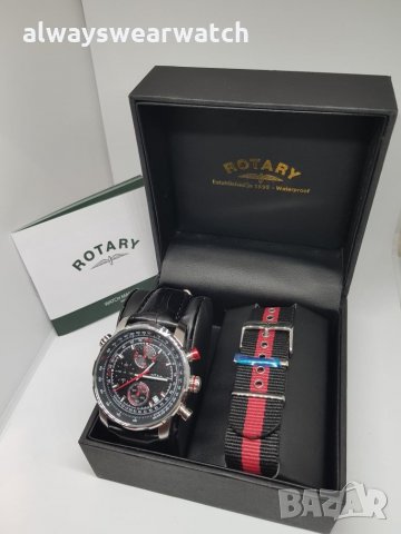 Rotary Aviator Chrono - Red / чисто нов часовник Ротари Авиатор - 2 бр. каишки / 100% оригинален, снимка 2 - Мъжки - 22835212