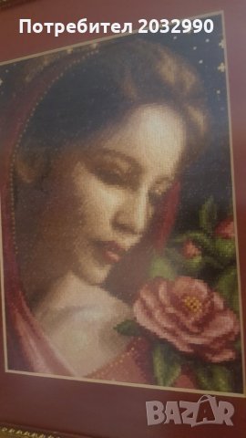 Гоблен "Момичето с камелиите" с конци DMC+Anchor 40/50 , снимка 3 - Гоблени - 22493729