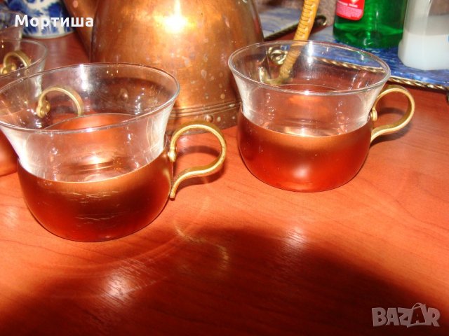  Великолепен ръчно изработен сервиз мед бронз стъкло, снимка 4 - Сервизи - 22177468