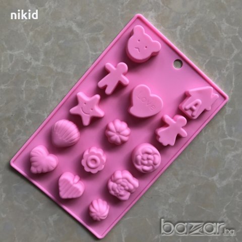 къща хора мече звезда мида цветя сърце 14 вида силиконов молд калъп форма бонбон шоколад гипс сапун