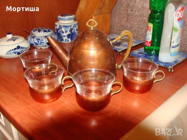  Великолепен ръчно изработен сервиз мед бронз стъкло
