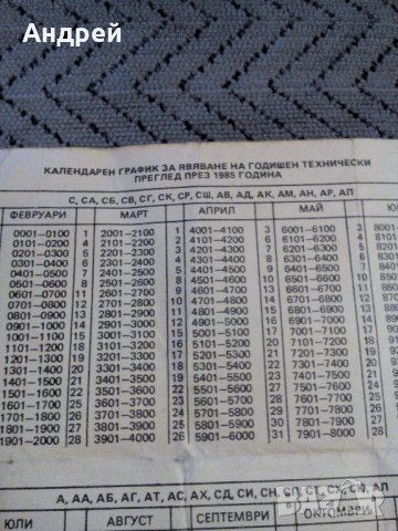 Старо календарче КАТ 1985 с График за ГТП, снимка 3 - Антикварни и старинни предмети - 23245162