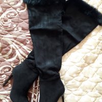 Елегантни ботуши над коляно с естествен пух, снимка 3 - Дамски ботуши - 23106393