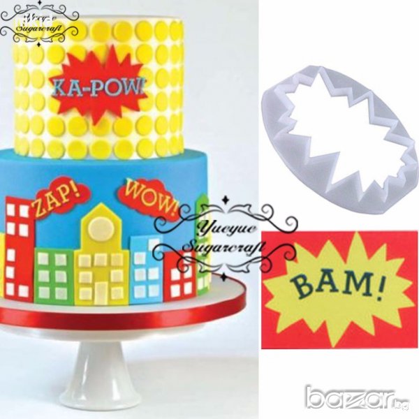 Комикс назъбена табела рамка пластмасов резец форма декорация и украса надпис торта и бисквитки, снимка 1