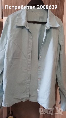 Дамска риза, еластична и памучна с дълъг ръкав,синьо-зелен цвят, снимка 2 - Ризи - 22105052
