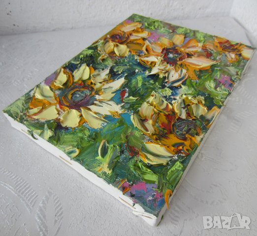 Млади слънчогледи, маслени бои / платно Art by MiMa, МиМа, картина, жълти цветя, снимка 3 - Картини - 25138039