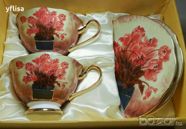 Костен порцелан за кафе и чай с цветя - красиви лалета, снимка 2 - Подаръци за рожден ден - 20880511