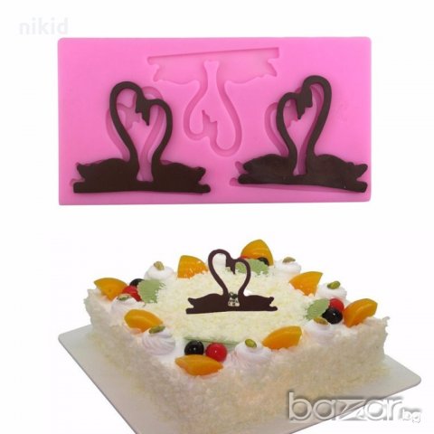 Двойки лебеди топер силиконов молд форма за декорация торта фондан шоколад и др