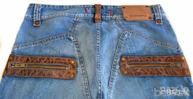 Bray Steve Alan Denim Einstein мъжки сини дънки с кожени орнаменти 100% памук, снимка 4 - Дънки - 23461014