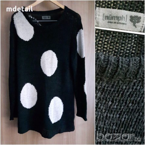 Nümph - черен пуловер на  бели точки, снимка 1 - Блузи с дълъг ръкав и пуловери - 20123077